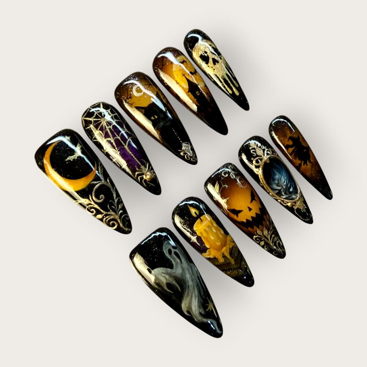 Moonlit Shadows Press-On Nails – Luxury Gothic Halloween Set