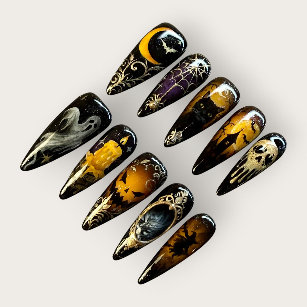 Moonlit Shadows Press-On Nails – Luxury Gothic Halloween Set